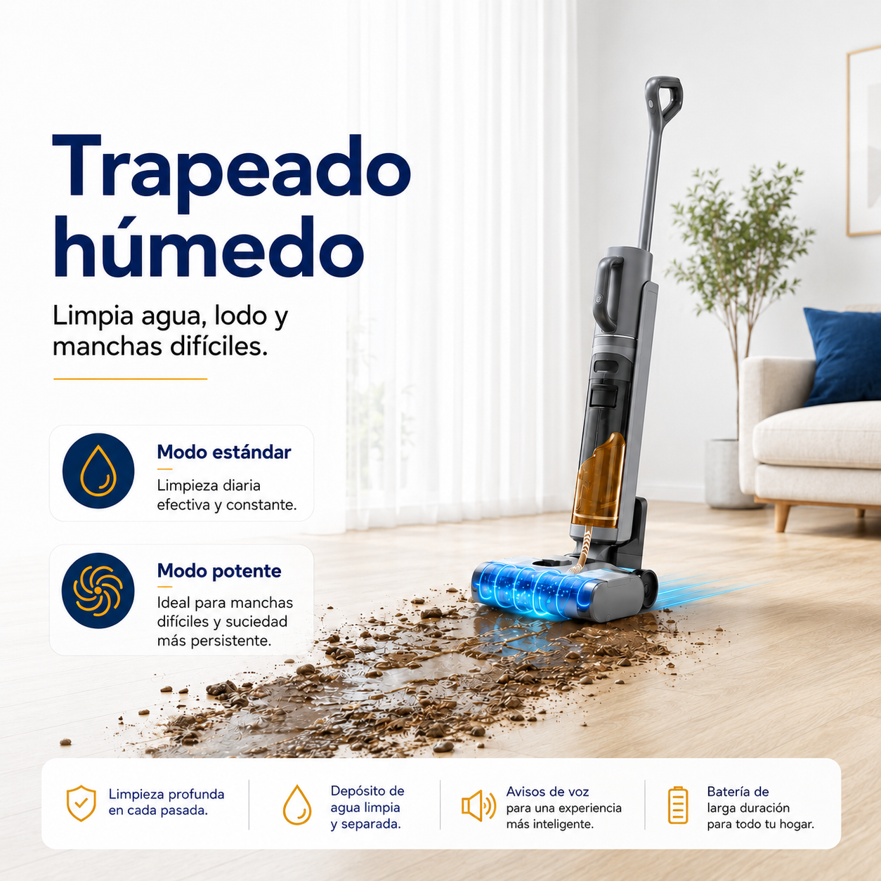Aspiradora Trapeadora Inalámbrica Inteligente 4 en 1